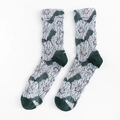 Japanese style crew socks with 3D floral pattern in green and blue colors - One Size / Dark Green Heel