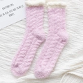 Chaussettes épaisses en polaire corail rose avec texture vague et bordure douce - Taille unique / Mauve Clair