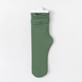 Olive green velvet slouch socks with ribbed texture and classic knit pattern - One Size / Dark Green