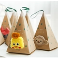 Pyramid Christmas gift box with cute plush animal decor and green ribbon handle - One Size / Triangle Box Only (Without Socks)