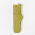 Mustard yellow ribbed knit crew socks made of velvet fabric with white retail card - One Size / Olive Green