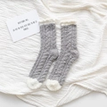 Thick grey and white fuzzy coral fleece socks for winter warmth and home comfort - One Size / Gray