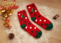 Detail of red and green festive Christmas coral fleece socks with tree embroidery - Size 37-42 / Red Polka Dot Tree