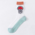 Japanese style sheer mesh socks featuring a cute watermelon embroidery and contrast cuffs - One Size / Rainy Watermelon
