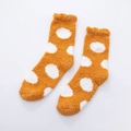 Dikke koraalfleece sokken in oranje met witte stippen en schattige ruches aan de rand - Eén maat / Oranje