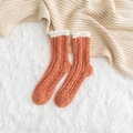 Orange coral fleece thermal socks with white plush trim and vertical ribbed texture - One Size / Orange Red