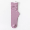 Vertical ribbed purple slouch socks in soft velvet finish with elastic cuff design - One Size / Taro Purple