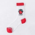 Sheer white crew socks with red accents and embroidered strawberry patch detail - One Size / Red Strawberry