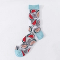 Sheer mid-calf socks featuring a red watermelon print and light blue trim details - One Size / Blue Watermelon