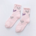 Thick coral fleece warm socks for women with pink, grey and purple heart patterns - One Size / Light Pink Heart