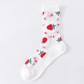 Transparente weiße Crew-Socken mit roten 3D-Erdbeermustern und Punkten für den Sommer - Einheitsgröße / Weiße Erdbeere