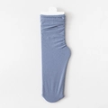 Fog blue velvet slouch socks with vertical knit stripes and soft ruffled top detail - One Size / Fog Blue