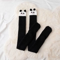Thick coral fleece panda over-knee socks in black and white plush with cute embroidery - One Size / Black & White Panda