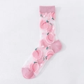 Halbtransparente Crew-Socken aus Glasseide mit Pfirsichmuster und rosa verstärktem Bund - Einheitsgröße / Rosa Pfirsich