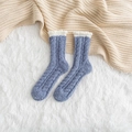 Thick blue coral fleece socks with white faux fur cuff and cozy knit texture - One Size / Blue Gray