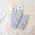 Thick grey coral fleece over-knee socks featuring a white cartoon bear design - One Size / Light Gray Bear