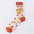 White sheer glass silk socks featuring orange fish patterns and contrast trim details - One Size / Orange Durian