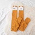 Thigh-high coral fleece socks in ginger yellow with cute 3D ears and cartoon embroidery - One Size / Ginger Yellow Sheep