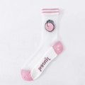 Japanese style sheer mesh mid-calf socks with pink peach embroidery and stripes - One Size / Striped Peach
