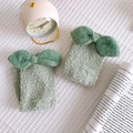 Thick light green coral fleece socks with 3D bowknot for cozy home loungewear - One Size / Green