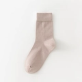 Men's solid color mid-calf combed cotton socks in light coffee with ribbed cuffs - One Size / Light Khaki