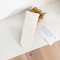 White cotton ruffle crew socks with polka dots and fine vertical knit texture - One Size / White Polka Dot