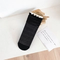 Women's black JK style mesh crew socks with lettuce trim and ruffled cuffs - One Size / Black Wave