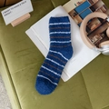 Marineblauwe gestreepte koraalfleece sokken voor heren, dik en zacht voor de winter - Eén maat / Marineblauw