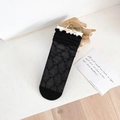 Women's black lace mesh ankle socks with floral patterns and ruffled cuff trim - One Size / Black Small Flower