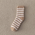 Thick coral fleece striped crew socks for men in coffee brown color for home - One Size / Nude