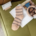 Thick coral fleece striped crew socks in coffee and blue for winter home wear - One Size / Nude