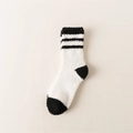 Plush black and white striped coral fleece socks for warm winter home comfort - One Size / Horizontal Stripes