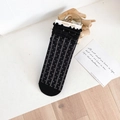 Women's black semi-transparent mesh socks with ruffled trim and polka dot pattern - One Size / Black Polka Dot