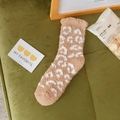 Thick coral fleece socks in light brown with white leopard print for winter warmth - One Size / Nude