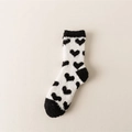 Cozy black and white coral fleece mid-calf socks with cute heart patterns for winter - One Size / Heart