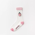 White sheer mesh socks with pink peach embroidery and contrast toe for women - One Size / Striped Peach