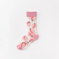 Sheer mid-calf socks with light pink peach floral patterns and mesh fabric for women - One Size / All-Over Peach