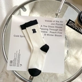 White ribbed crew socks with black contrast heel and letter R embroidery detail - One Size / R Embroidery (White)