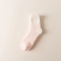 Weiche korallenfleece Wintersocken für Damen in Rosa-Weiß Farbverlauf aus Flauschstoff - Einheitsgröße / Weiße Manschette Rosa Zehe