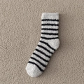 Thick coral fleece crew socks with black and white stripes for winter home wear - One Size / Beige