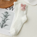 Dikke koraalfleece sokken in wit met schattig roze 3D konijn voor winterse warmte - Eén Maat (35-40) / Sterrenkonijn