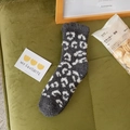 Thick coral fleece socks with dark grey leopard print for cozy winter home wear - One Size / Gray