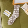 Thick coral fleece socks with grey leopard print and warm fuzzy texture for winter - One Size / Khaki