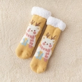 Thick yellow coral fleece socks with warm teddy bear pattern and white faux fur trim - One Size / Honey (Reindeer)
