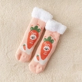 Pink coral fleece thermal socks featuring carrot rabbit patterns and white plush trim - One Size / Carrot (Rabbit)