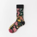Retro-Socken aus transparentem Mesh mit floraler Stickerei und kontrastierter Zehe - Einheitsgröße / Schwarze Manschette Kokospalme