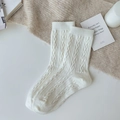 Soft white cable knit wool blend mid-calf socks for women featuring ribbed cuffs - One Size / Milk White
