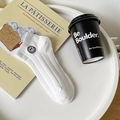 White cotton low cut ankle socks with grey embroidered smiley face detail - One Size / White