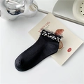 Calcetines negros de algodón con encaje y detalles de perlas blancas elegantes - Talla única / Negro