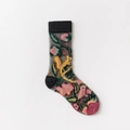 Transparente Damensocken mit floraler Stickerei und Eichhörnchenmuster aus Netzstoff - Einheitsgröße / Schwarze Manschette Eichhörnchen